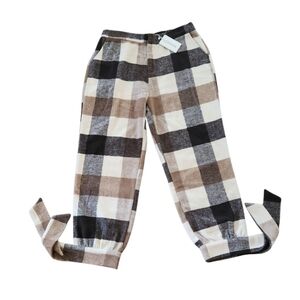 Brown Plaid Pants with Tie Details Sz 2xl Nwt